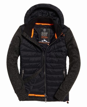 Superdry Storm Hybrid Cipzár Férfi Kapucnis Pulóver Fekete | MKDGH1762